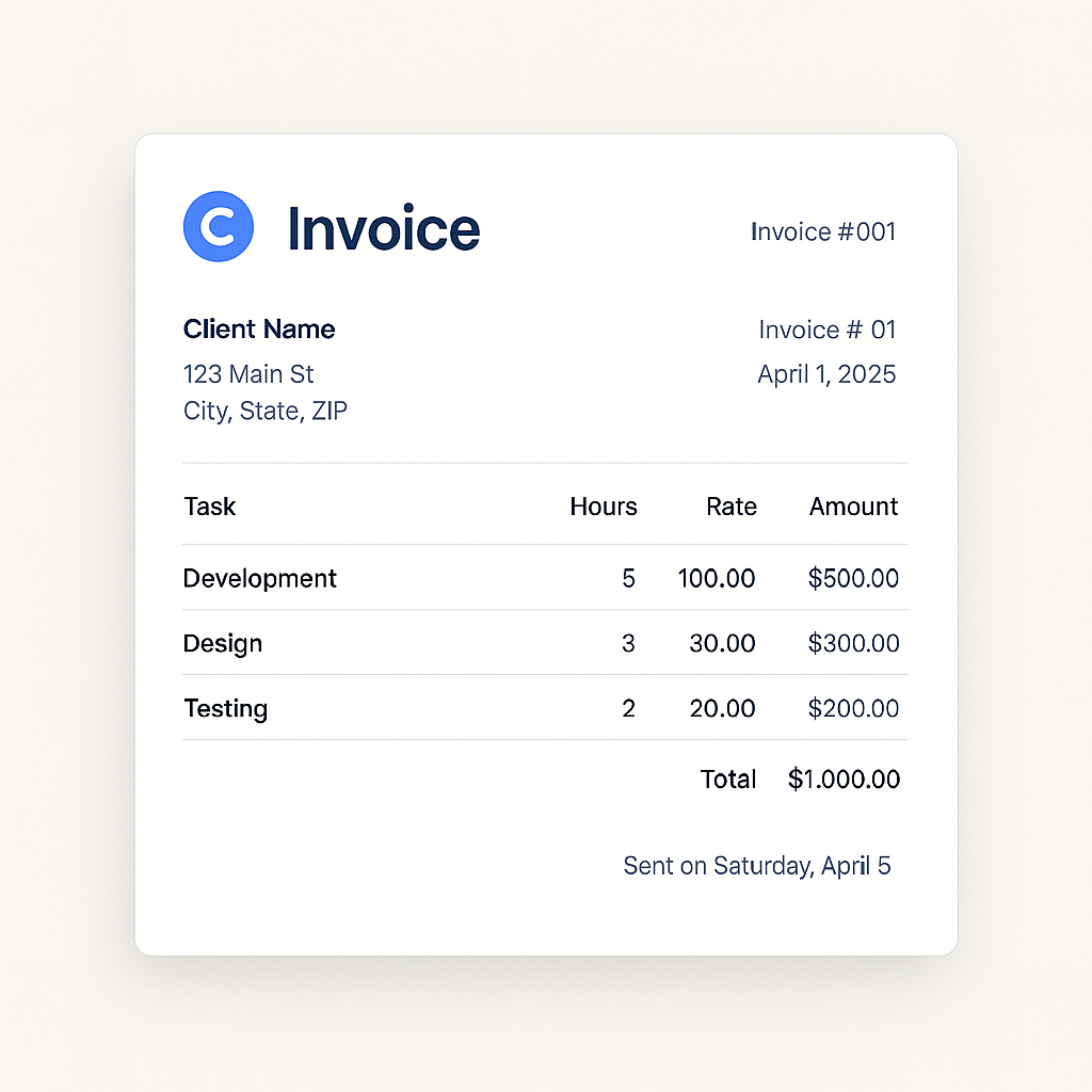 Preview of a customized invoice generated by TrackToInvoice